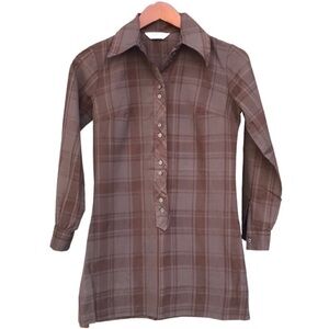 Lady Wrangler Vintage Plaid Shirt Dress Brown Western USA 7/8